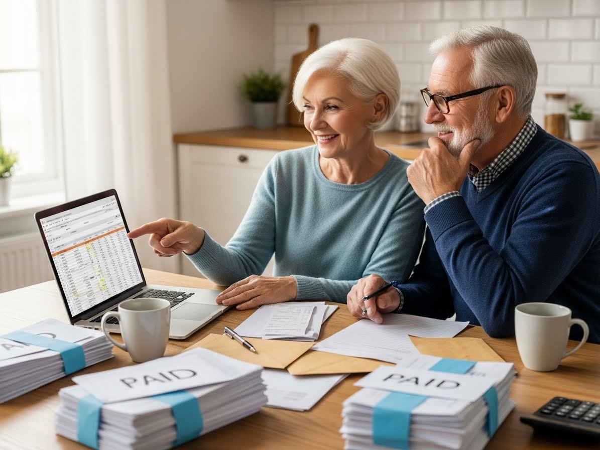 Retired South African couple managing household budget while waiting for pension payout, avoiding financial mistakes