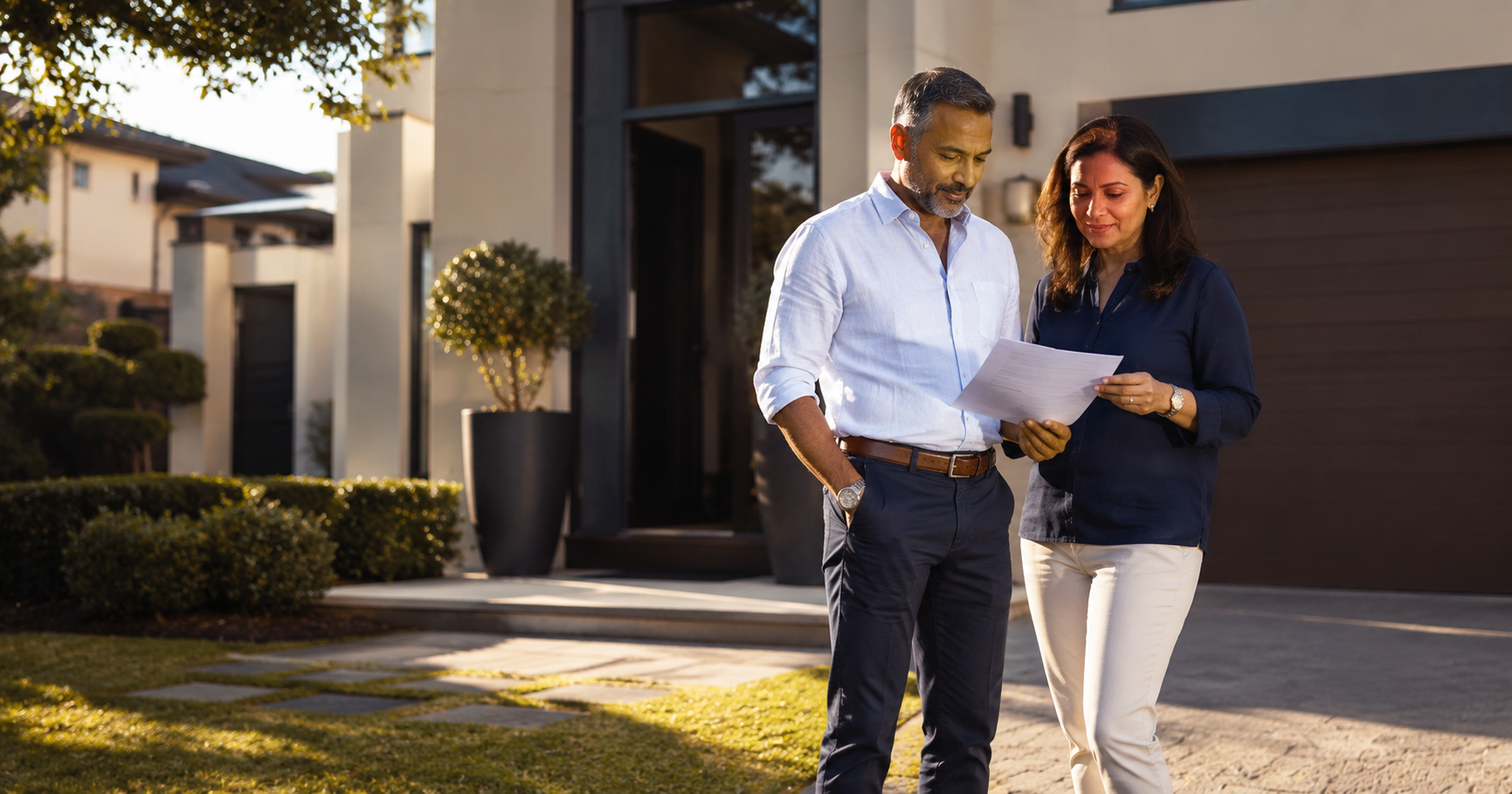 Loan Against Property Whtout Income Proof Self-employed homeowners discussing a loan secured against their property without proof of income
